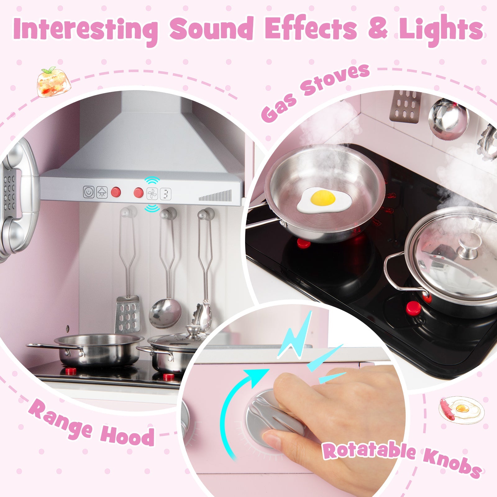 GBruno Pretend Play Kitchen for Kids with 16 Pieces Accessories-Pink
