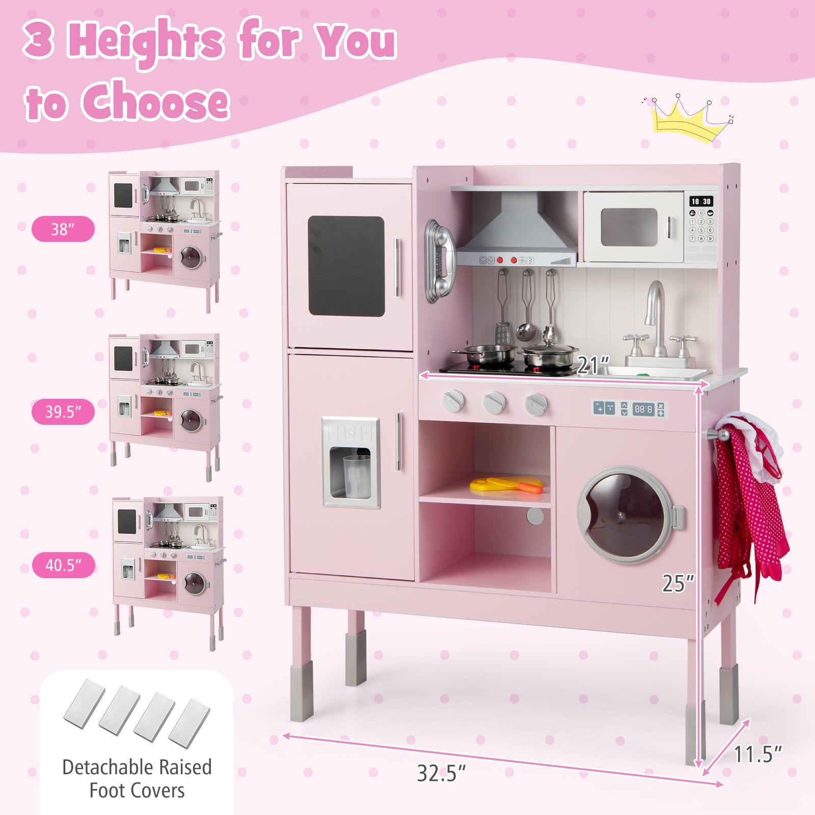 GBruno Pretend Play Kitchen for Kids with 16 Pieces Accessories-Pink
