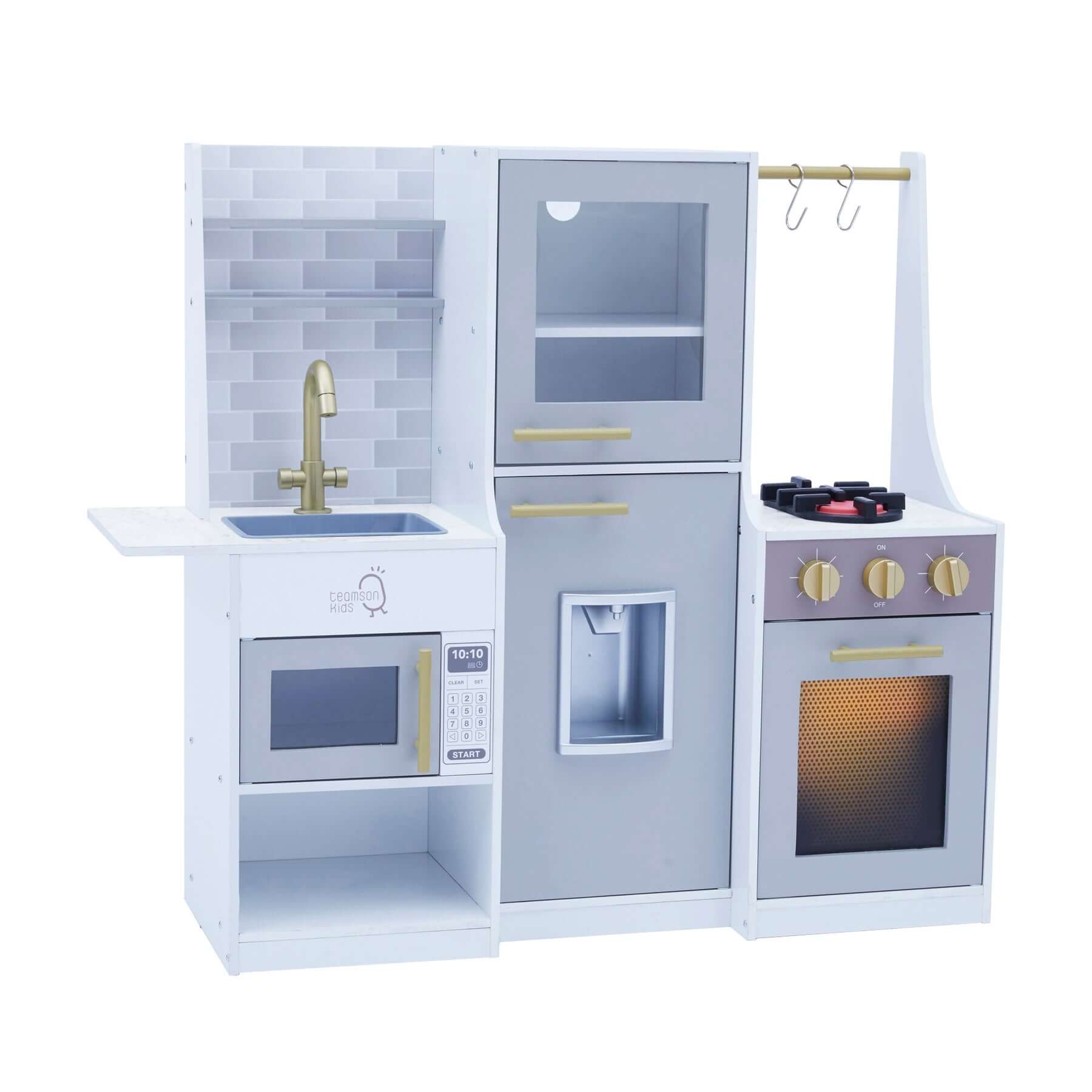 Little Chef Lyon Complete Wooden Kitchen Set with Hydroponic Garden, Refrigerator and Accessories, Gray TD-13627A white background right angle