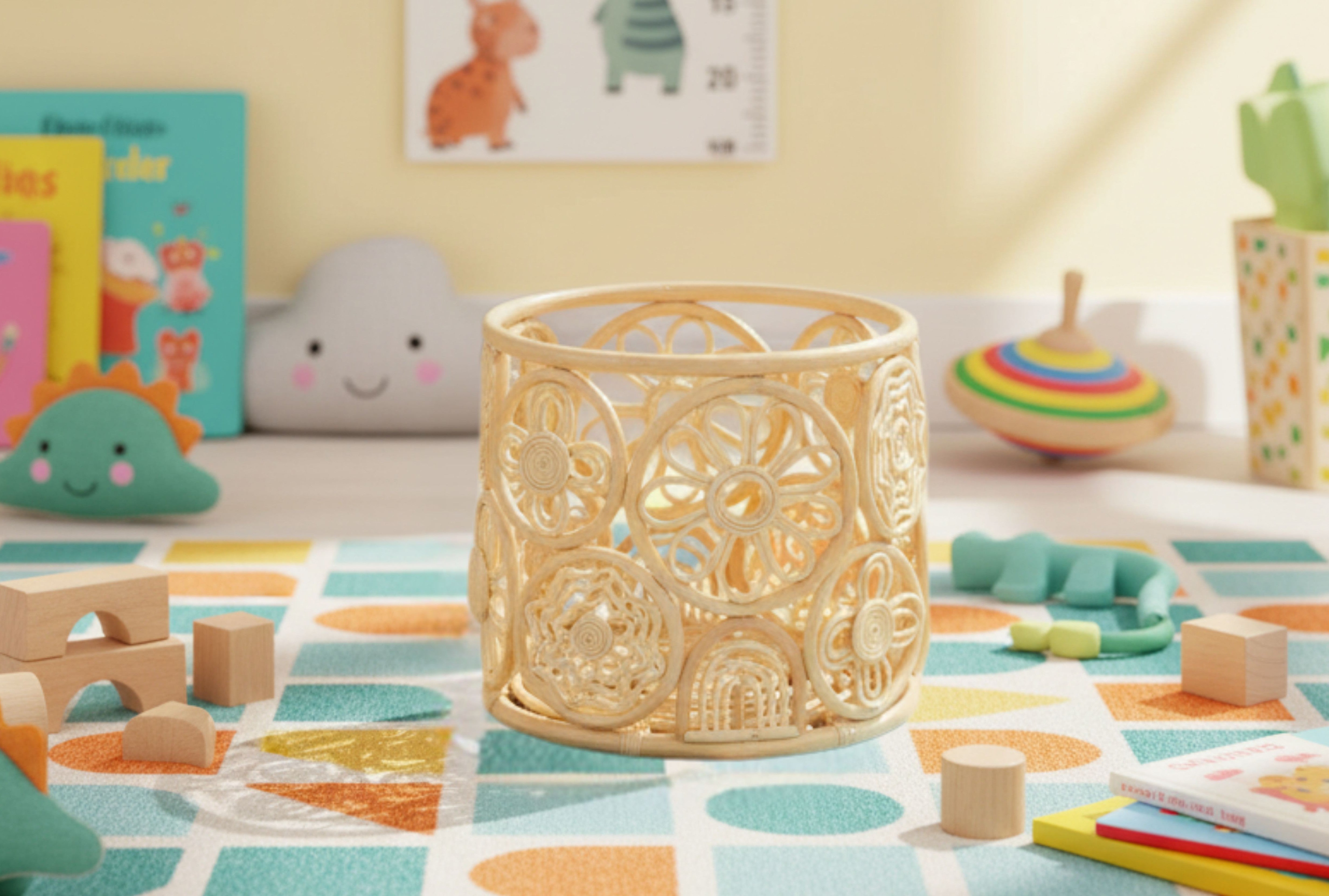Lullaby Rattan Rainbow Circle Toy Storage Hamper | Nursery Organizer for Blankets & Pillows