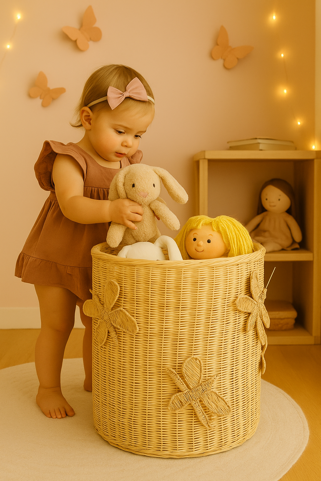 Lullaby Rattan Flutter Wing Hamper Rattan Basket – Handwoven Boho Storage for Toys, Blankets & Laundry