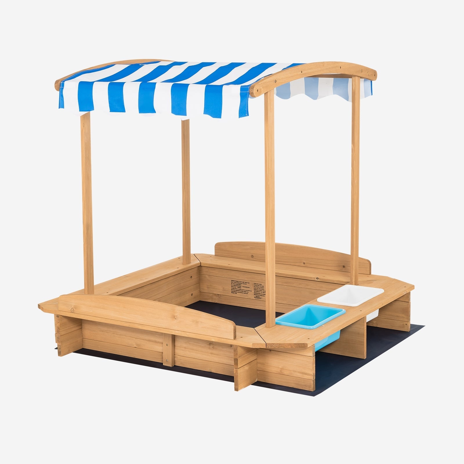 GBruno Kids Wooden Sandbox with Striped Canopy