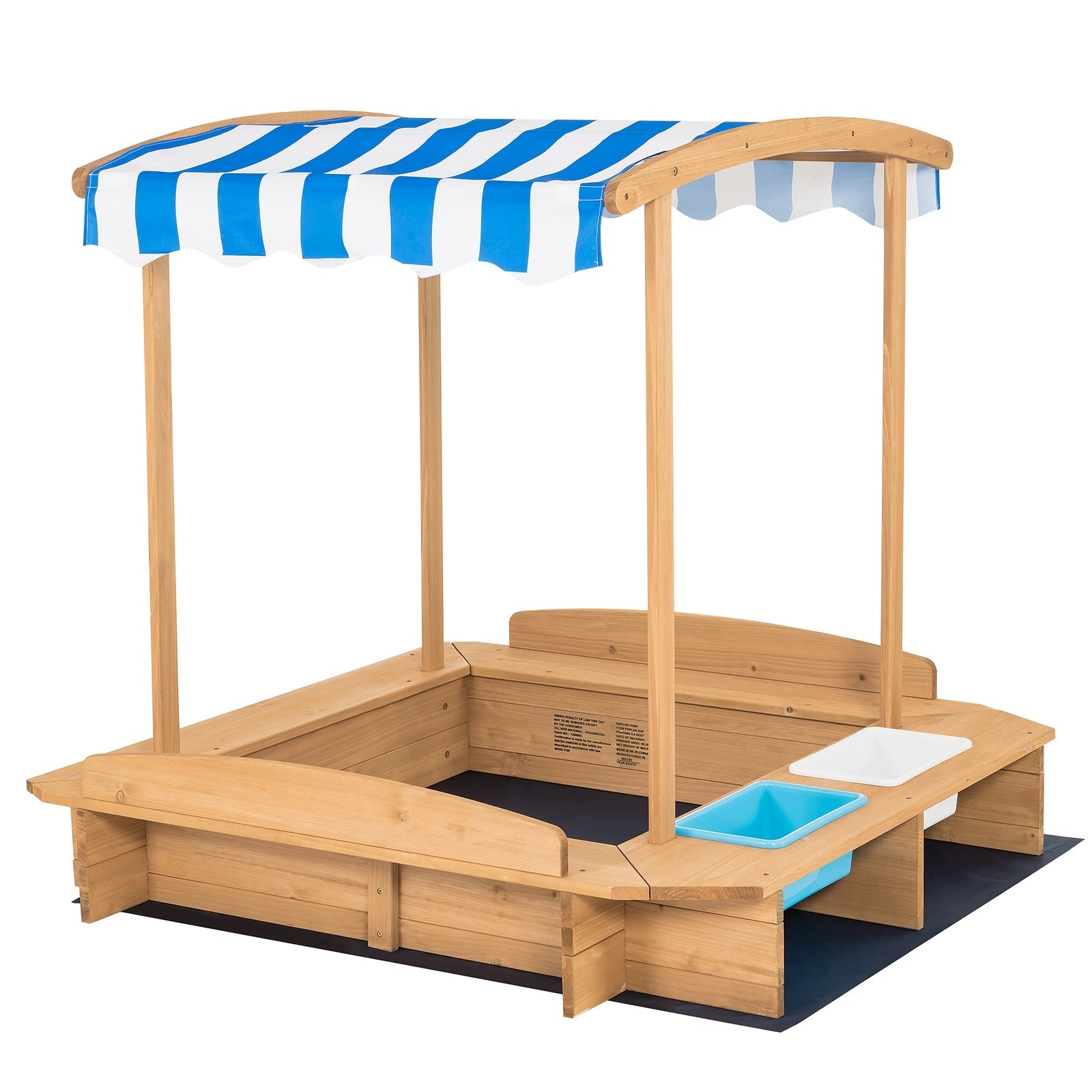 GBruno Kids Wooden Sandbox with Striped Canopy