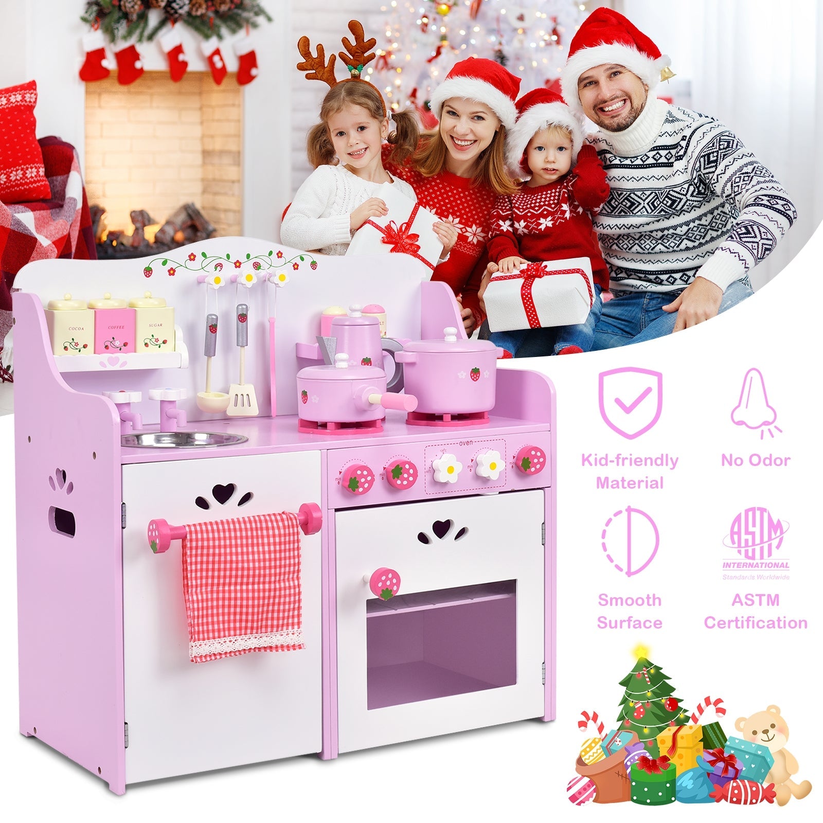 GBruno Kids Wooden Kitchen Toy Strawberry Pretend Cooking Playset
