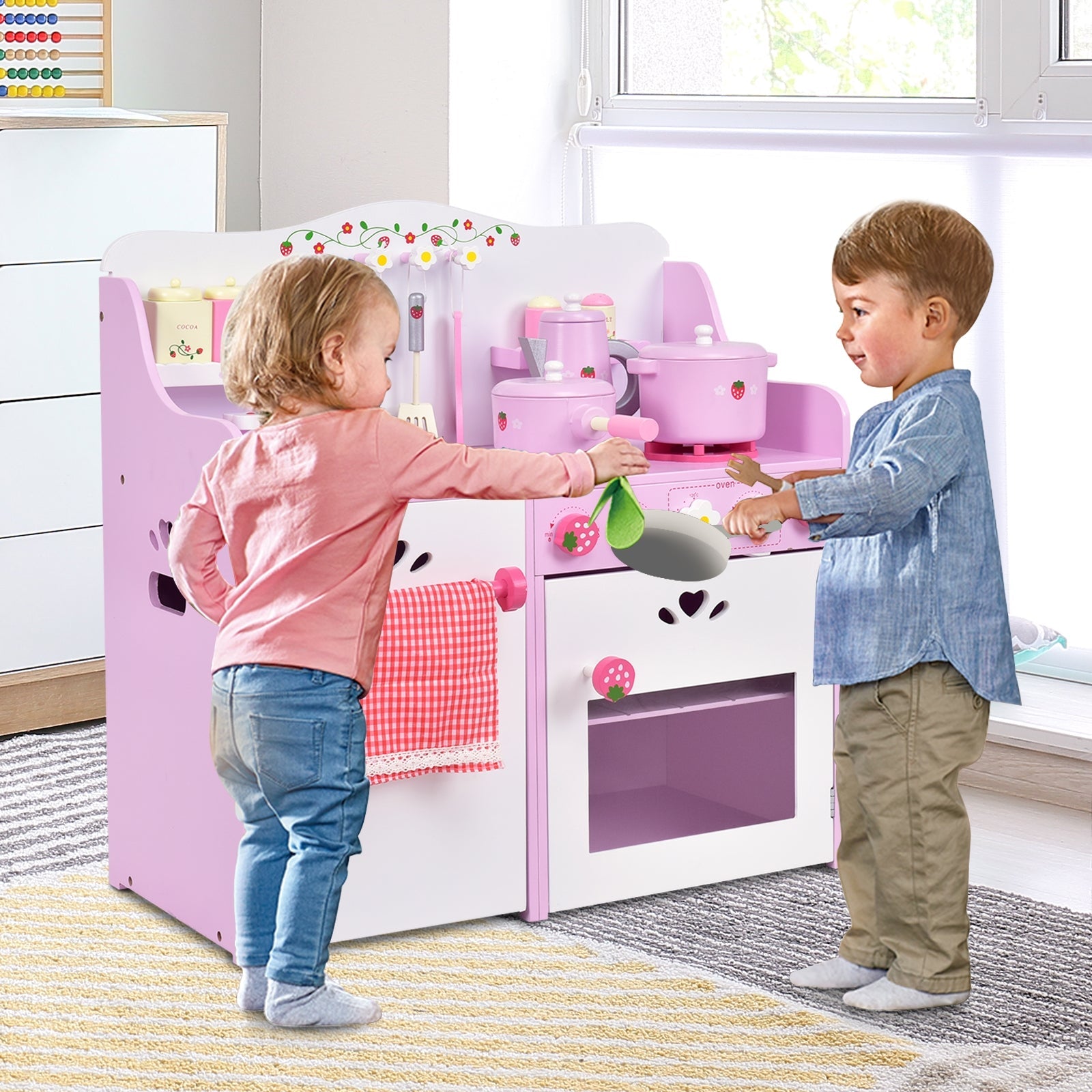GBruno Kids Wooden Kitchen Toy Strawberry Pretend Cooking Playset