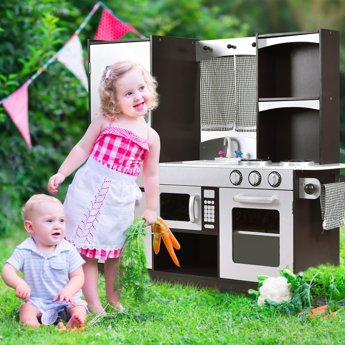 GBruno Kids Wooden Modern Kitchen Cooking Pretend Play Set