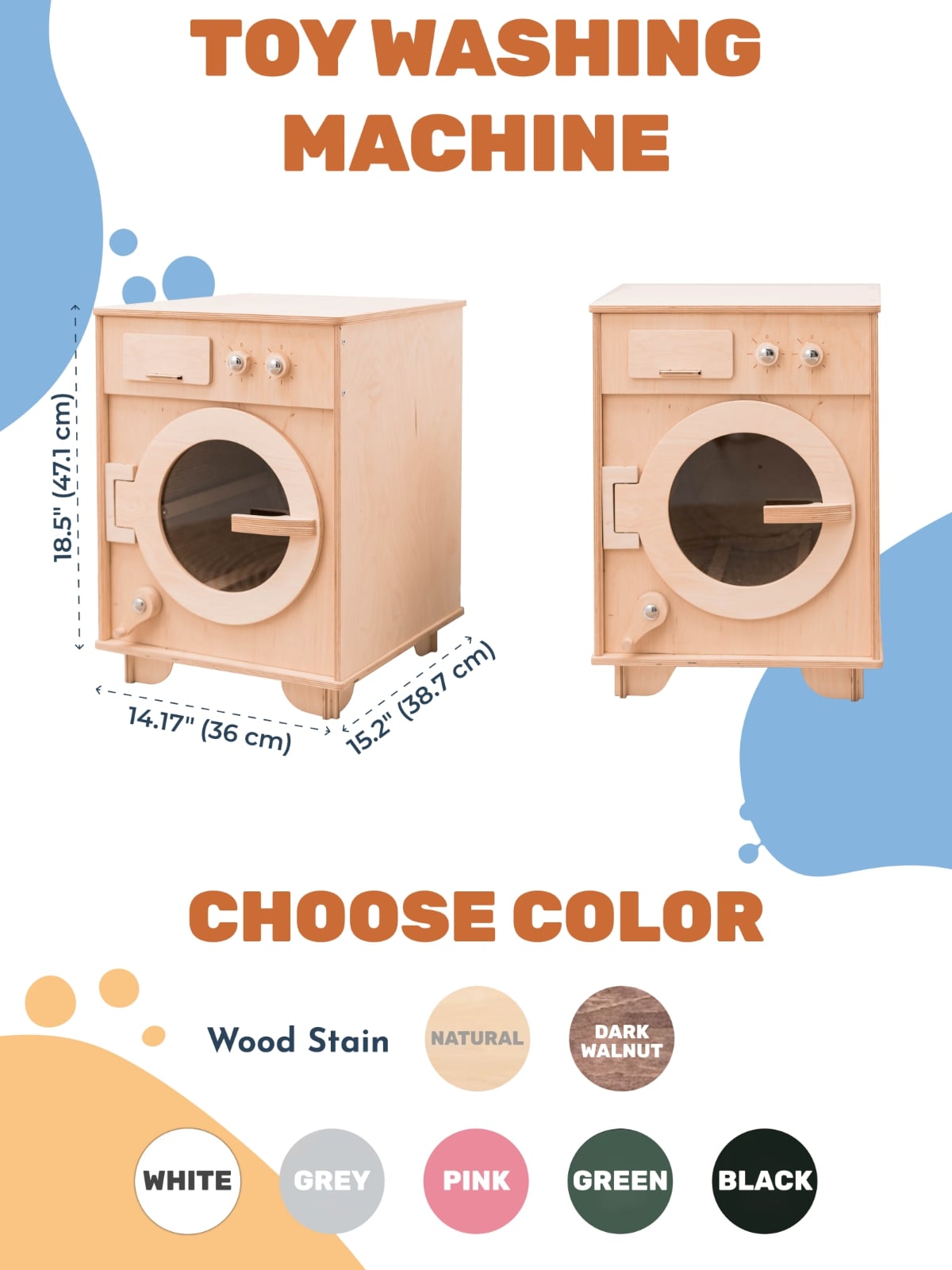 Enjoy the Wood Color Wooden Toy Washing Machine