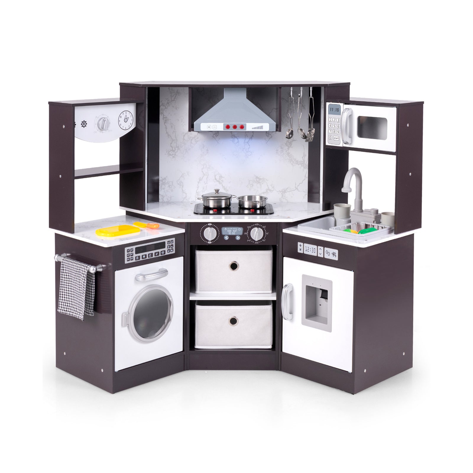 GBruno Wooden Kids Play Kitchen Playset with Realistic Lights and Sounds-Coffee