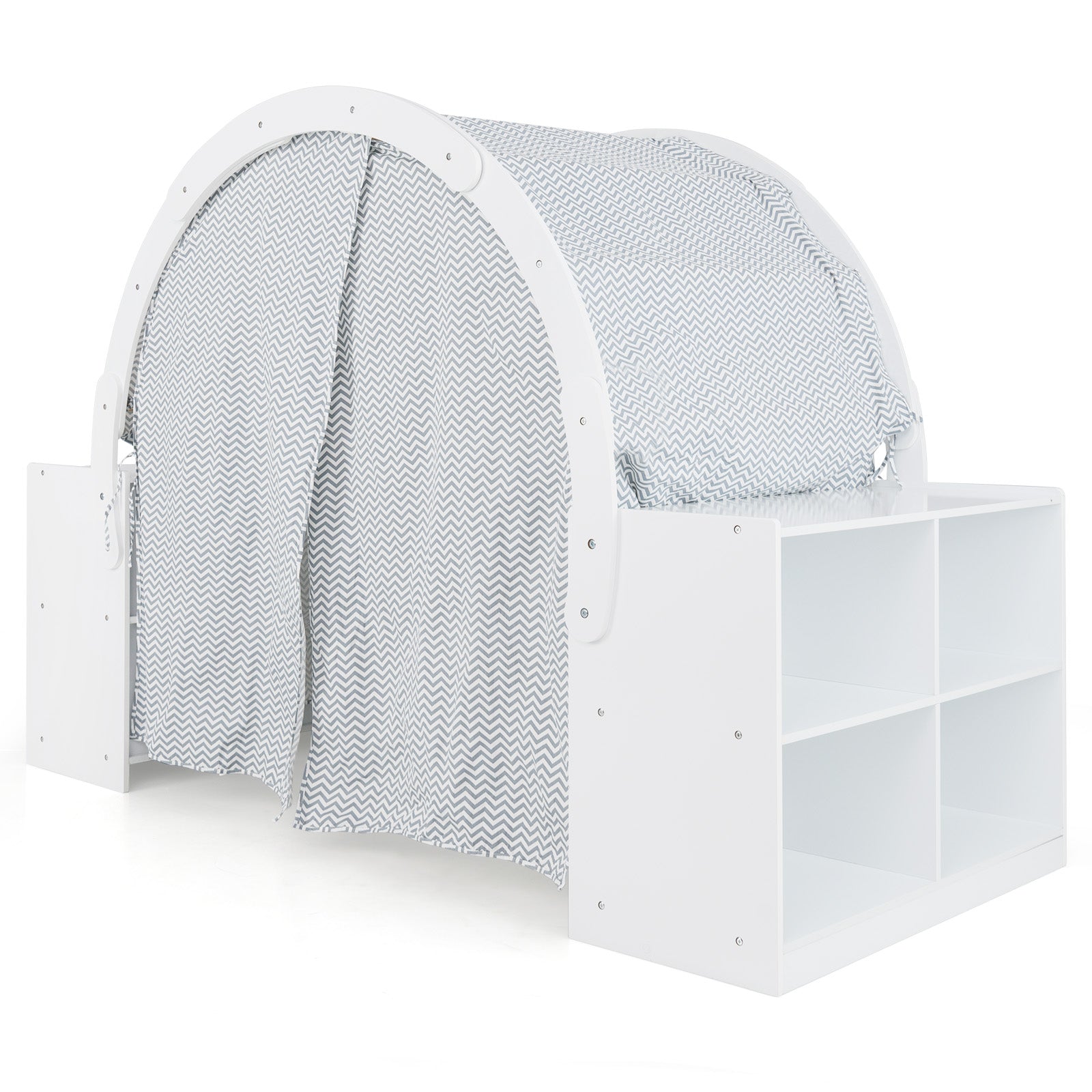 GBruno Wooden Kids Play Tent with Curtain Shades and 8 Cubbies-White