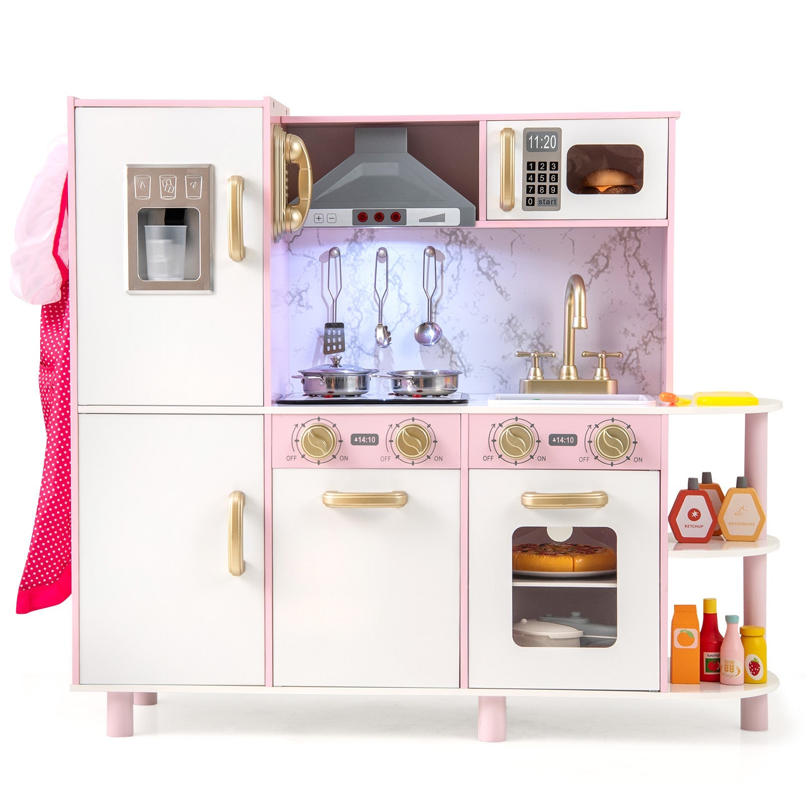 GBruno Wooden Kitchen Playset with Ice Maker and Sounds for Ages 3+-Pink