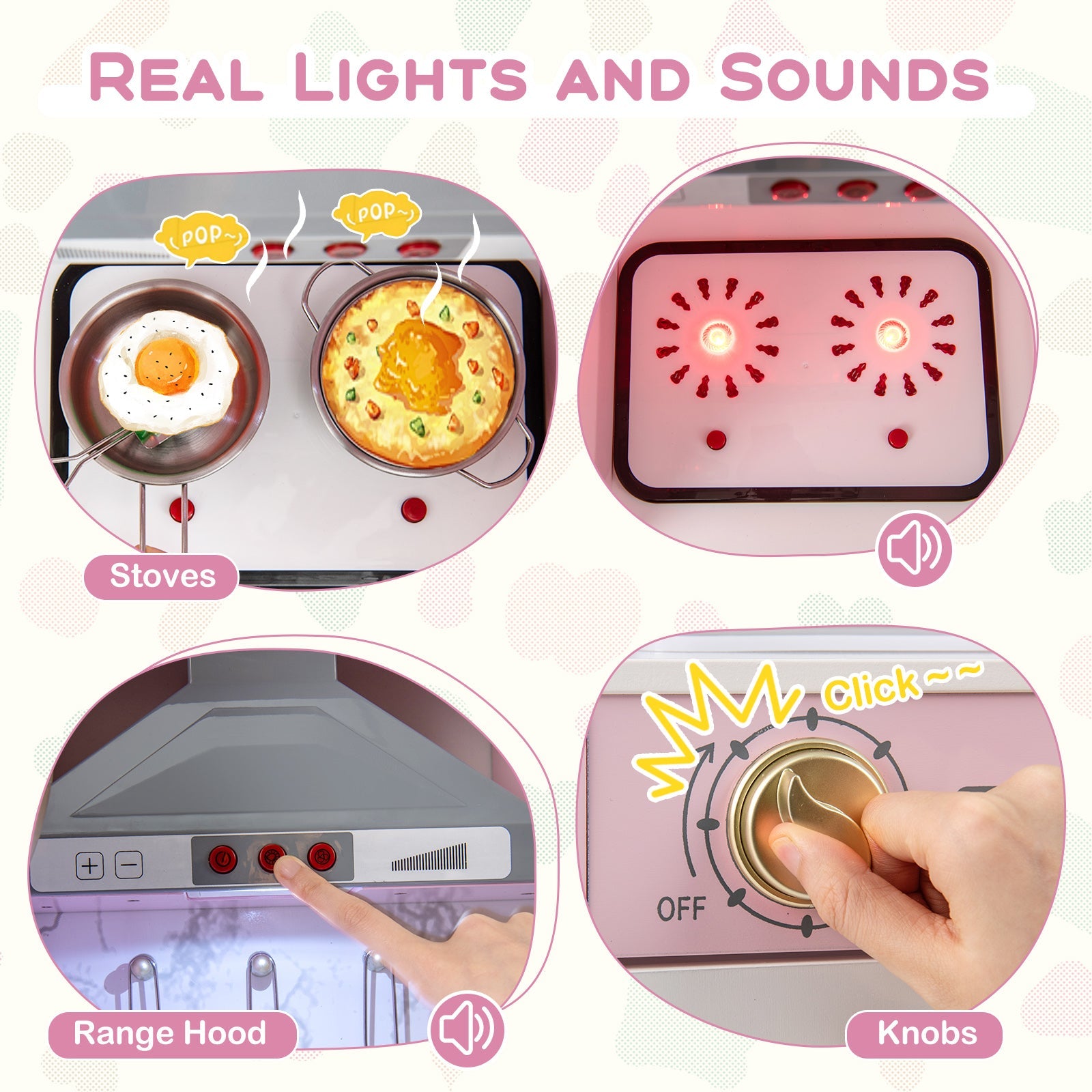 GBruno Wooden Kitchen Playset with Ice Maker and Sounds for Ages 3+-Pink