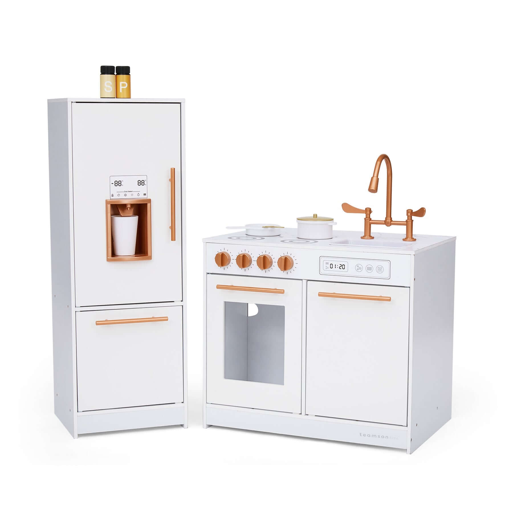 Teamson Kids Little Chef Milano Two-Piece Modular Modern Delight Play Kitchen TD-13811A angled view white background