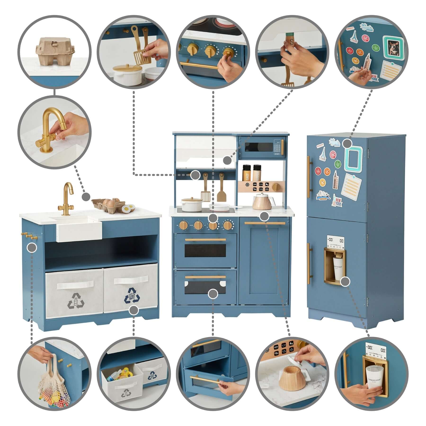 Teamson Kids Little Chef Atlanta Large Modular Play Kitchen TD-13850C details blue kitchen